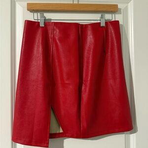 Red Faux Leather Mini Skirt